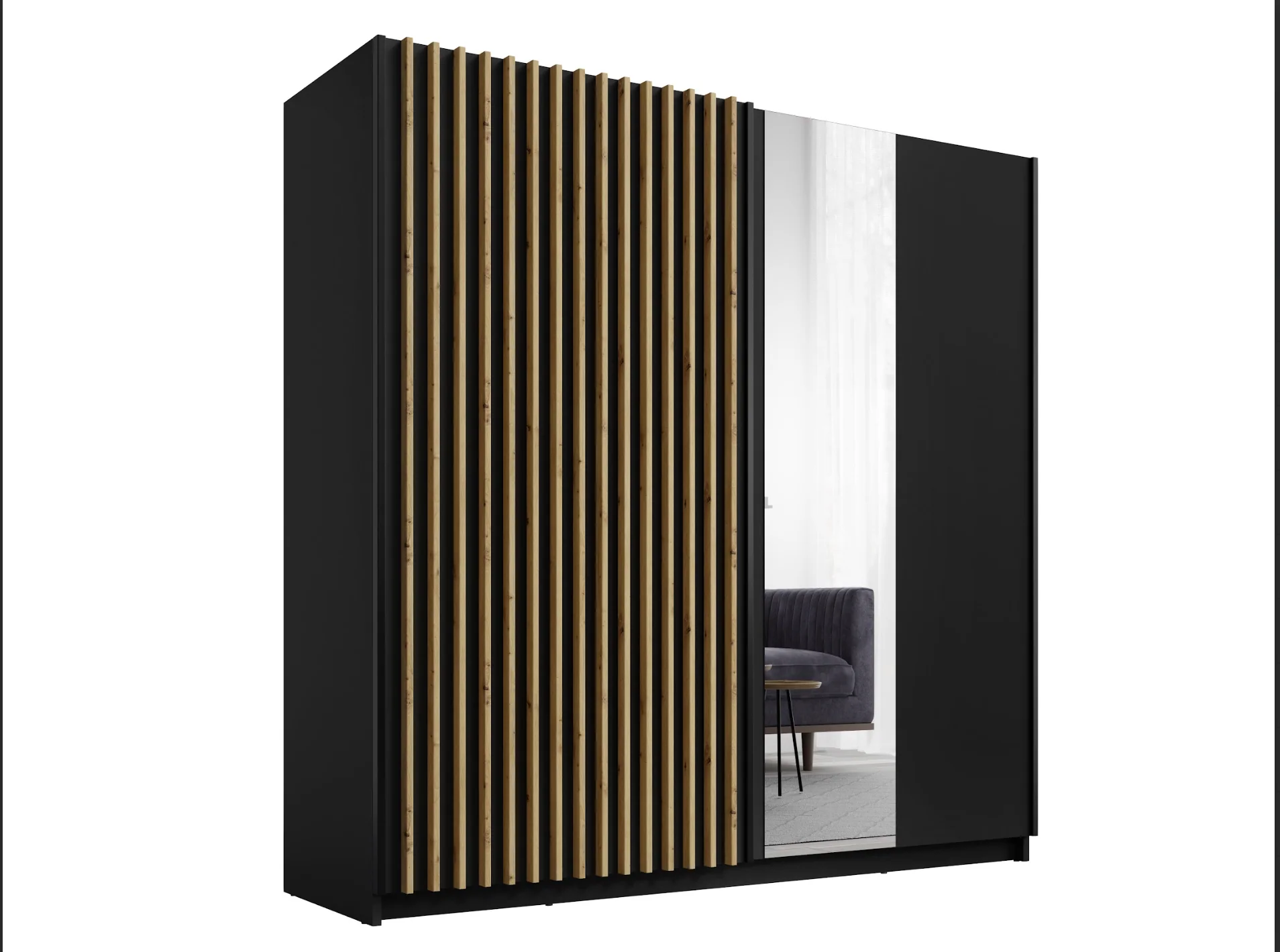 DALIA 200cm Sliding Wardrobe (Black & Artisan Oak) - Image 5