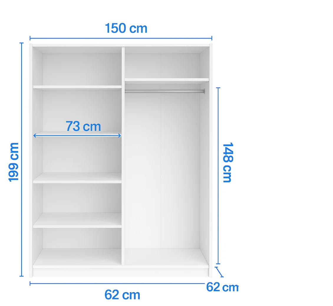 DALIA 150cm Sliding Wardrobe| Black Laminate & Artisan Oak - Image 6