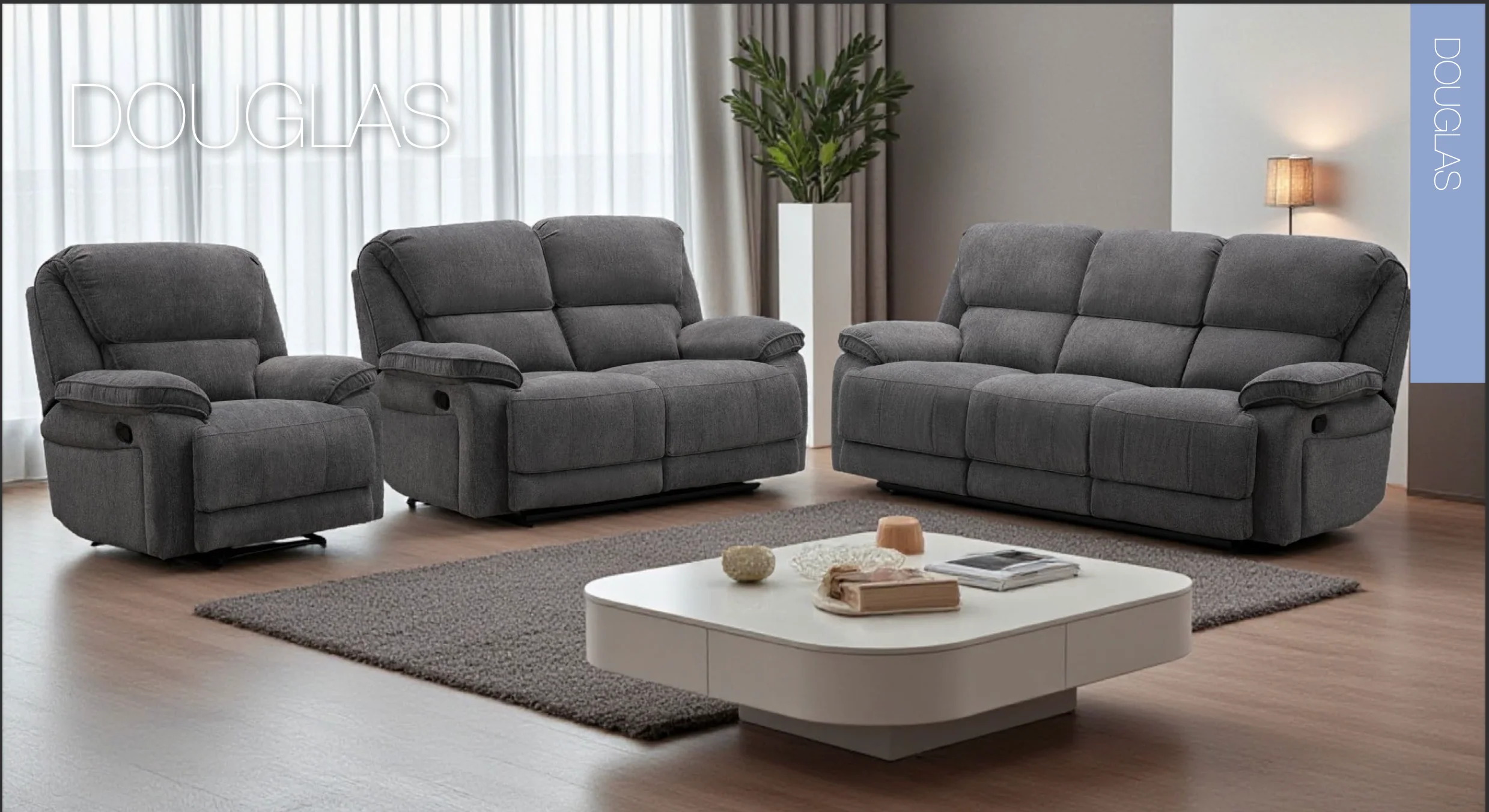 DOUGLAS Dark Grey Reclining Armchair - Image 2
