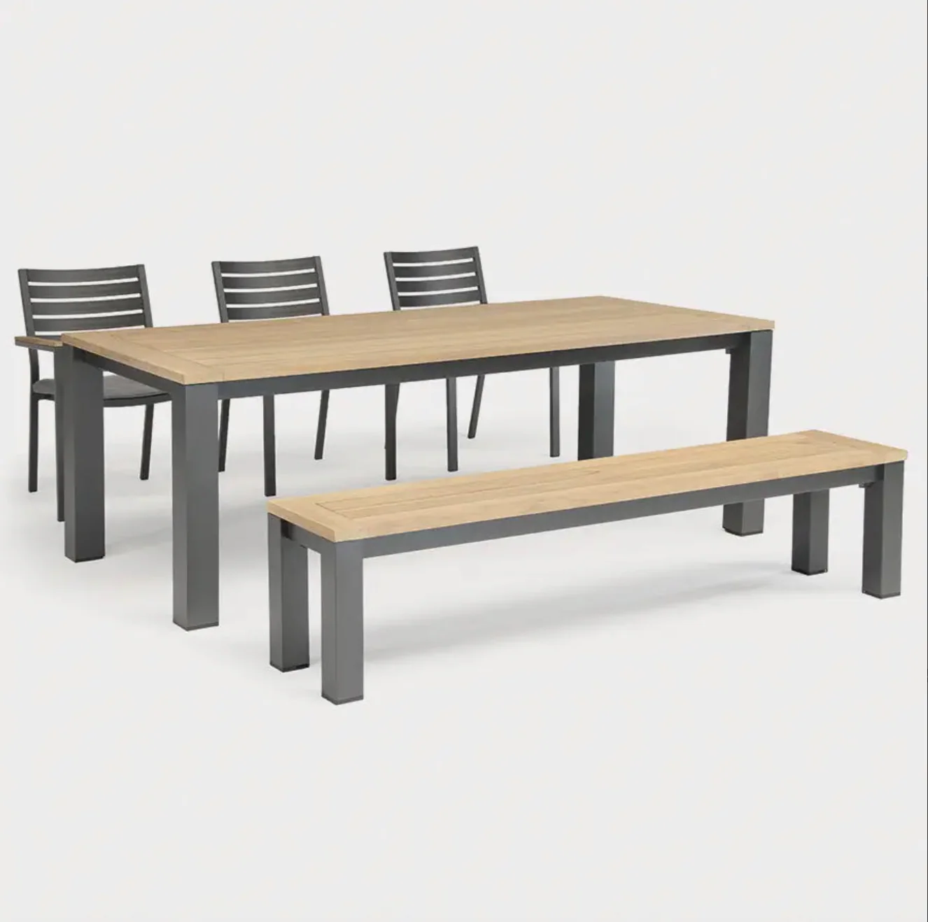 ELBA 6 Seater Aluminium & Teak Outdoor Dining Set - Image 4