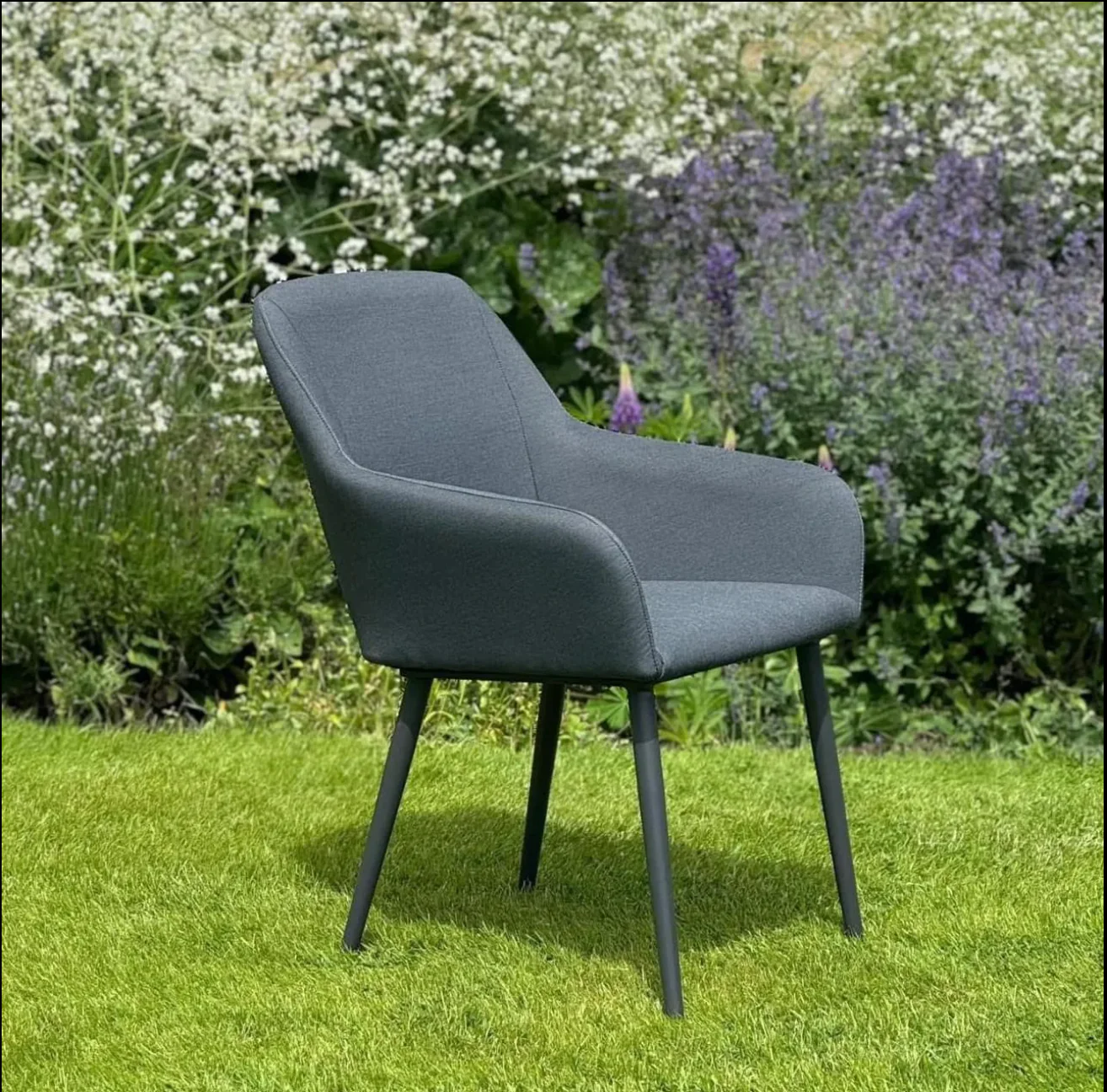 SAN PEDRO 150cm Round Dining Table with 6 Dining Chairs in Dark Grey Fabric - Image 3
