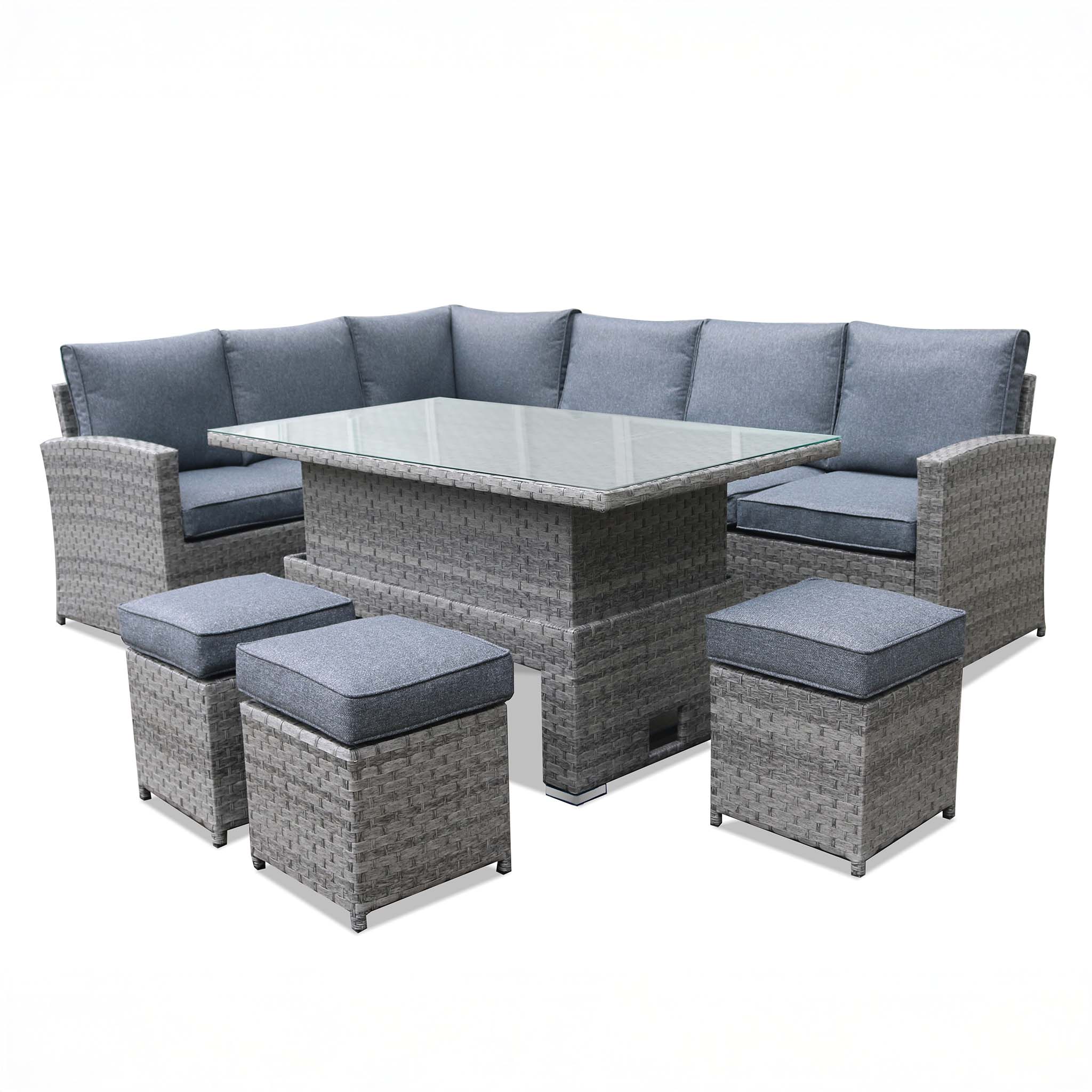 MELODY Corner Sofa with Rising Table and 3 Stools in Grey - Image 3