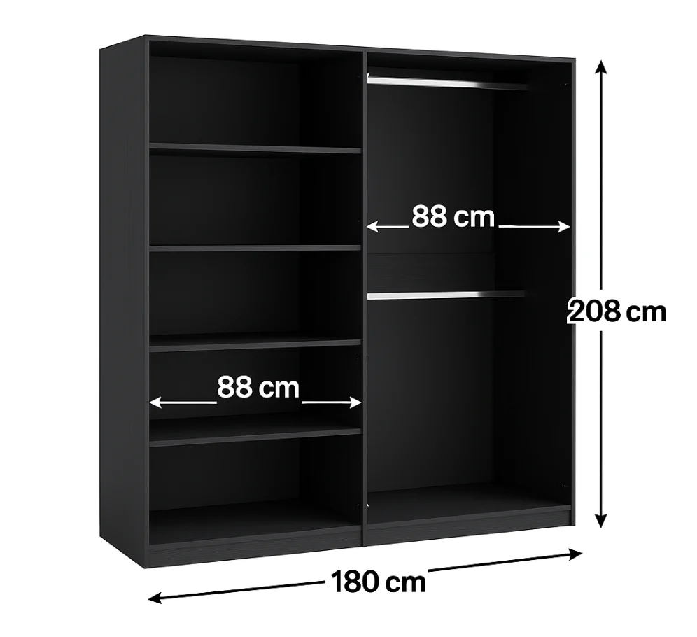 MOND 4 Door Wardrobe – Black Graphite 4 Door Wardrobe with Gold Handles - Image 3