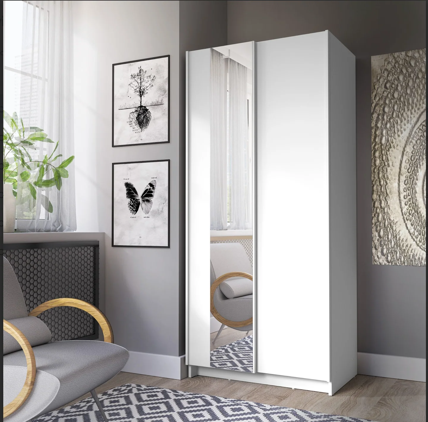 SOFIA 80cm | White Sliding Wardrobe with Mirror - Image 3