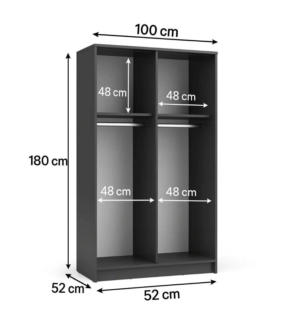 SOFIA 100cm | Black Sliding Wardrobe with Mirror - Image 5