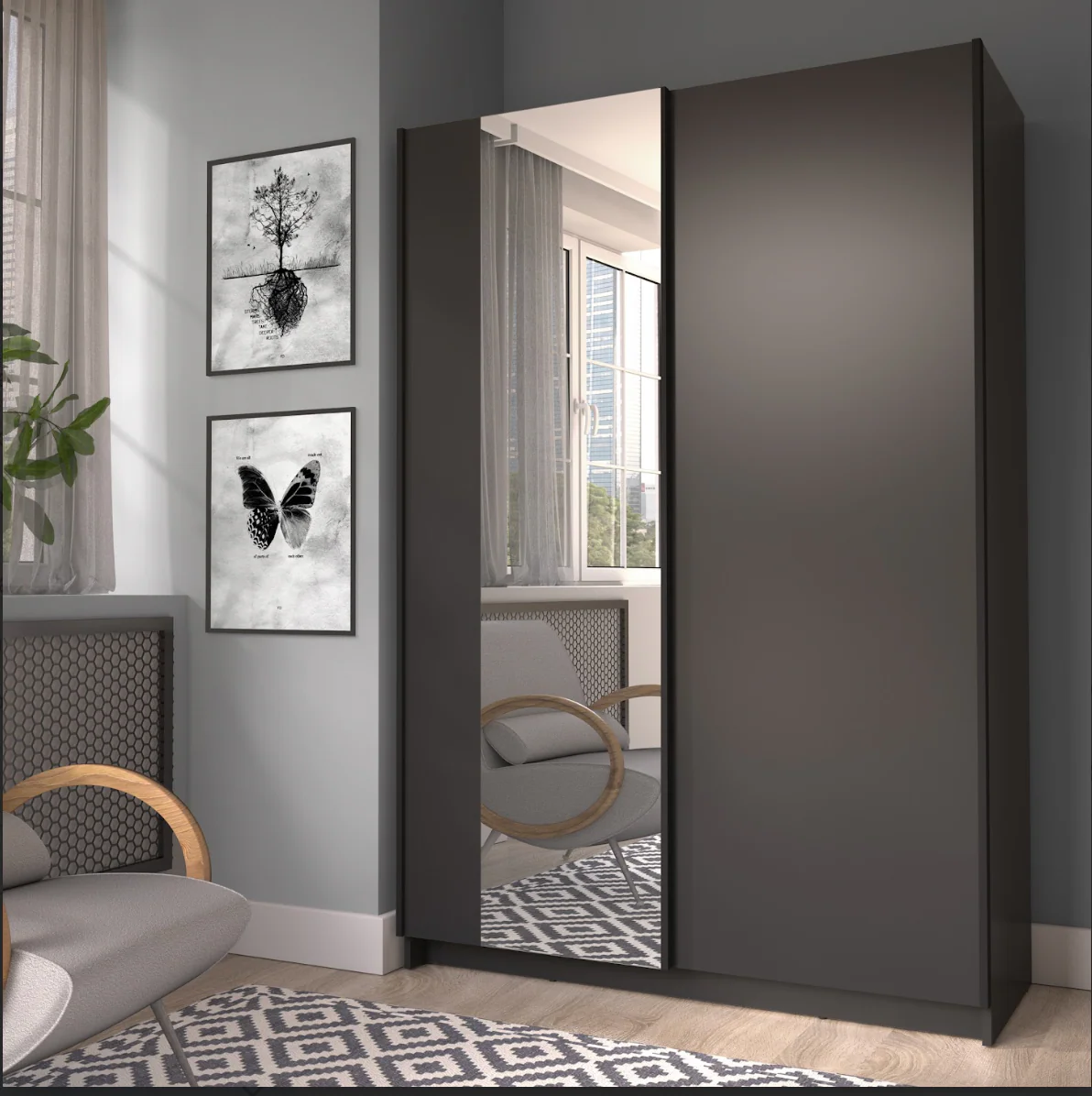 SOFIA 120cm | Black Sliding Wardrobe with Mirror – 120cm - Image 4