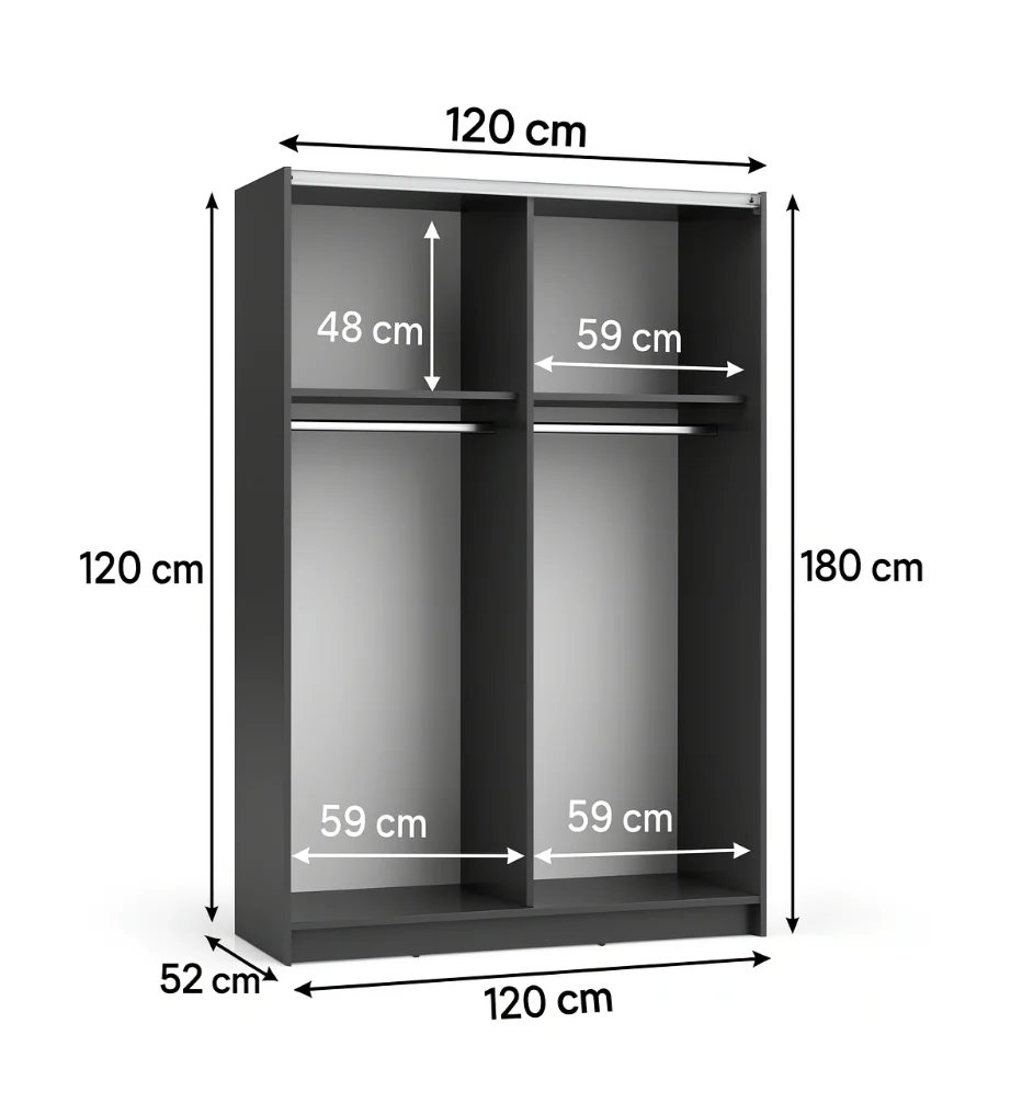 SOFIA 120cm | Black Sliding Wardrobe with Mirror – 120cm - Image 5