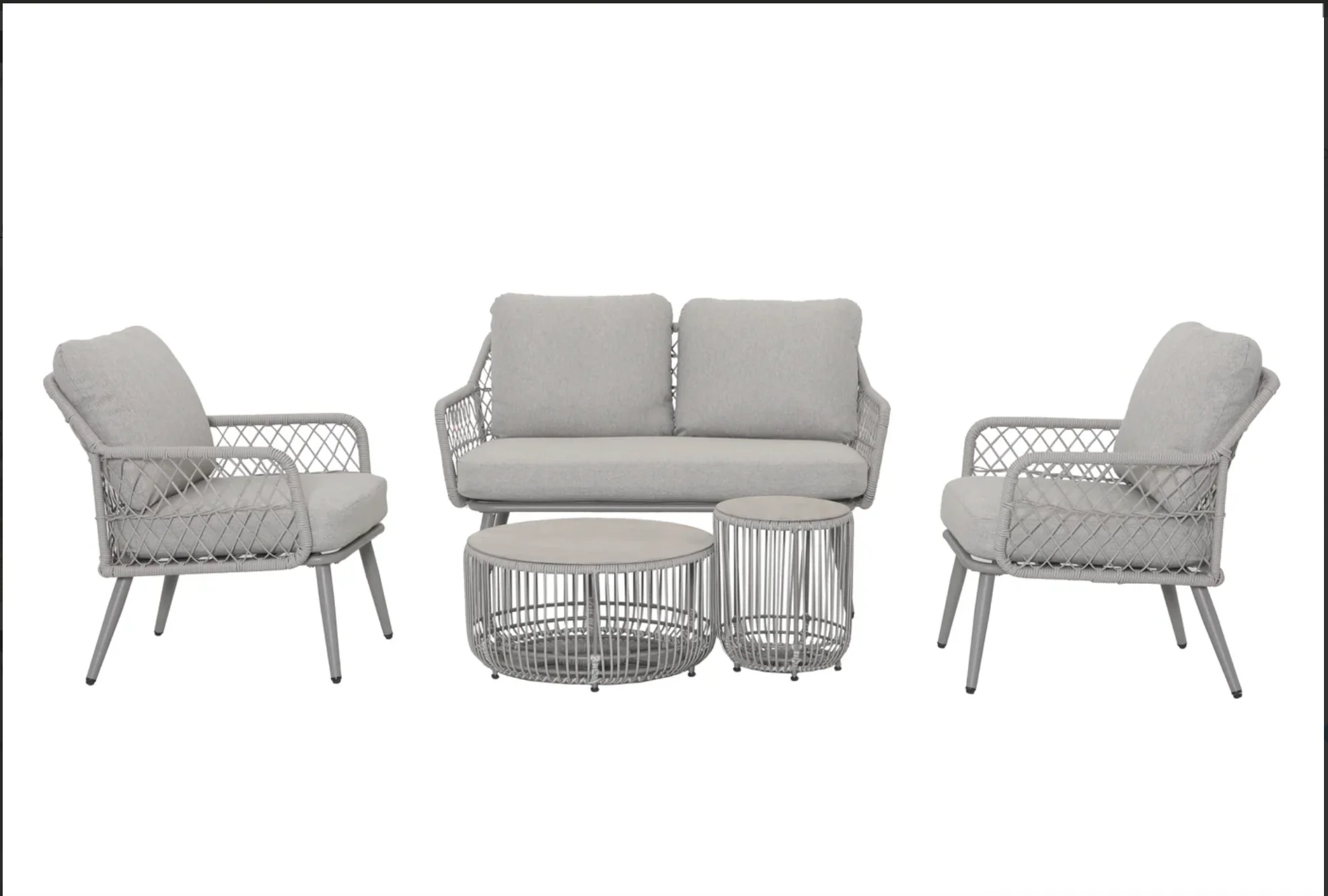 TOULON Aluminium & Rope 2 Seater Sofa and 2 Chairs with Table Set - Image 6