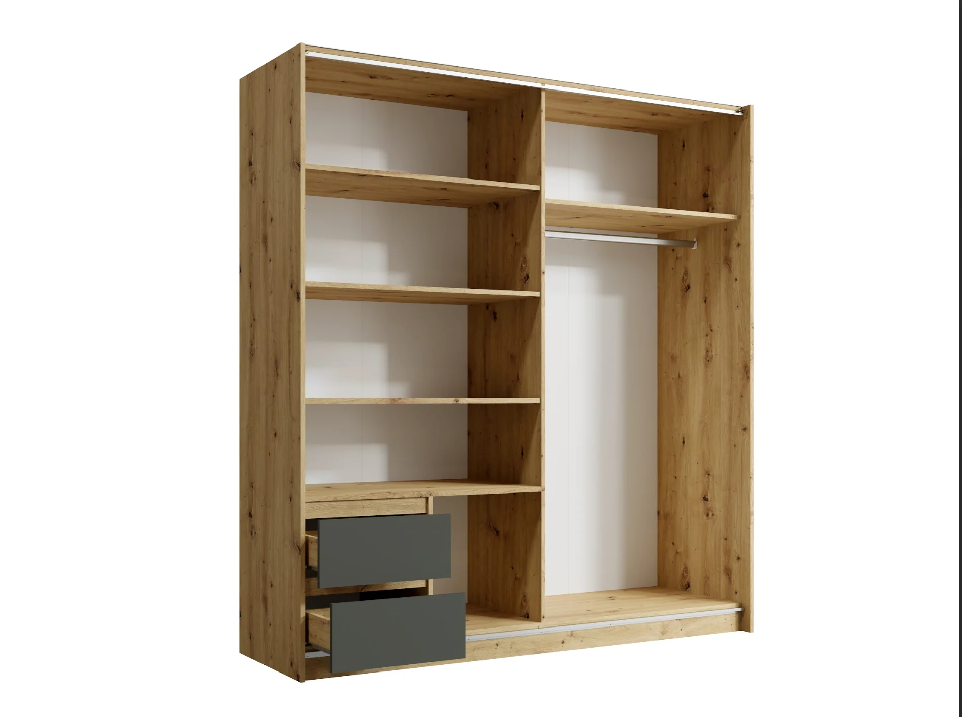 URIEL 180cm Sliding Wardrobe – Artisan Oak & Graphite Grey with Drawers - Image 3