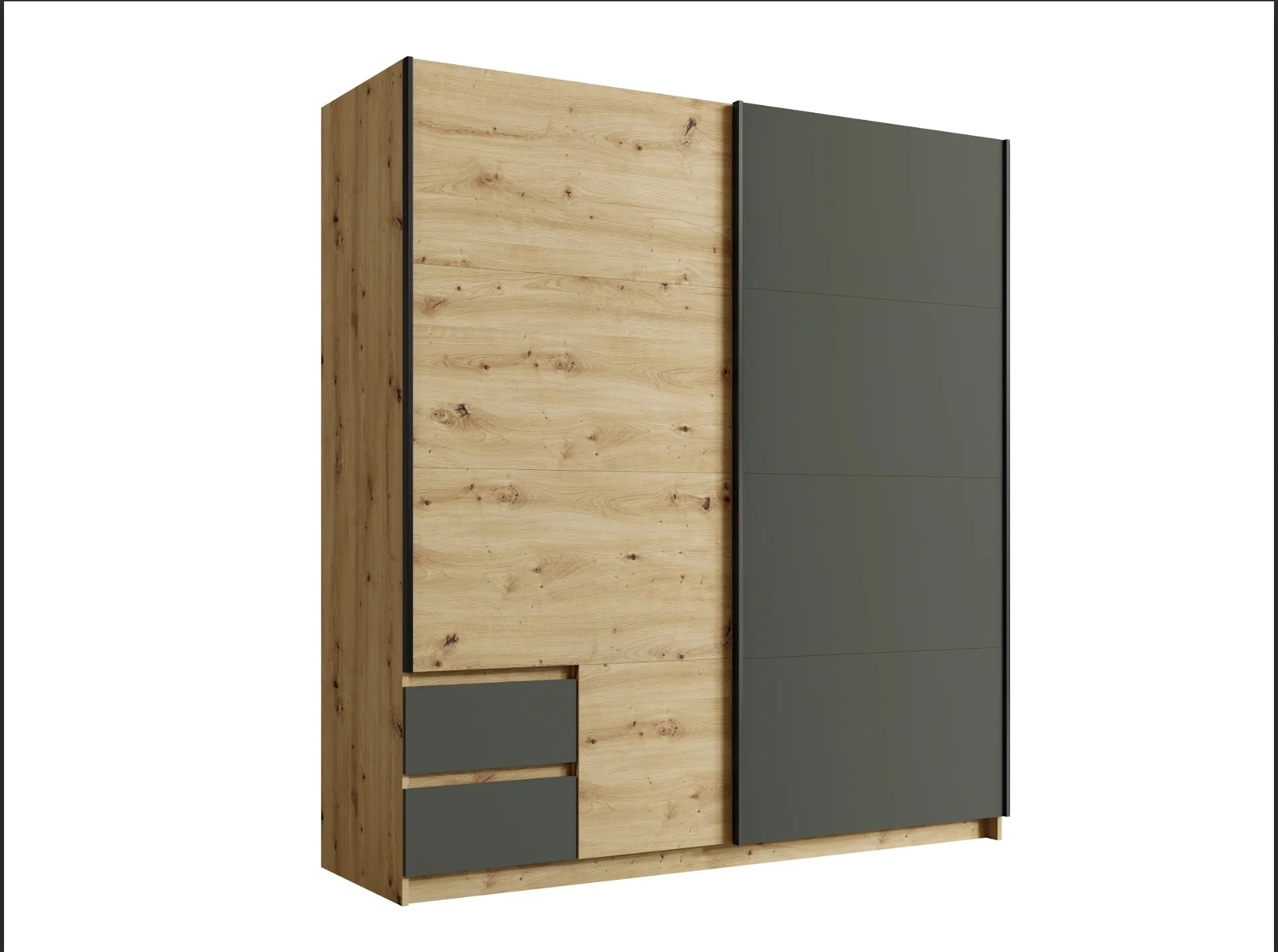 URIEL 180cm Sliding Wardrobe – Artisan Oak & Graphite Grey with Drawers - Image 4