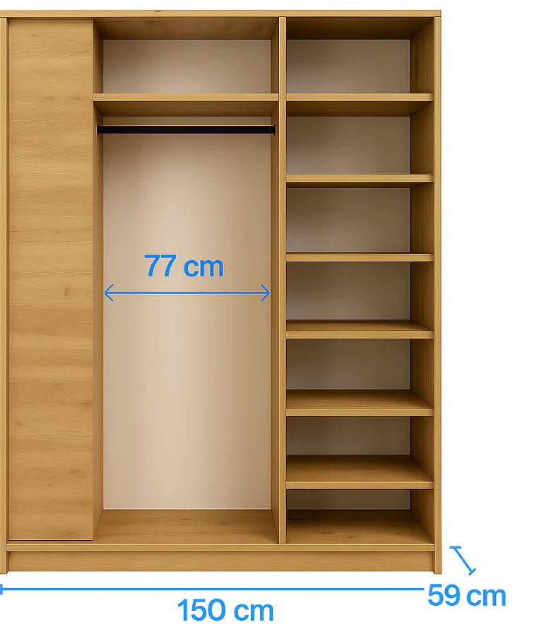 URIEL 180cm Sliding Wardrobe – Artisan Oak & Graphite Grey with Drawers - Image 5
