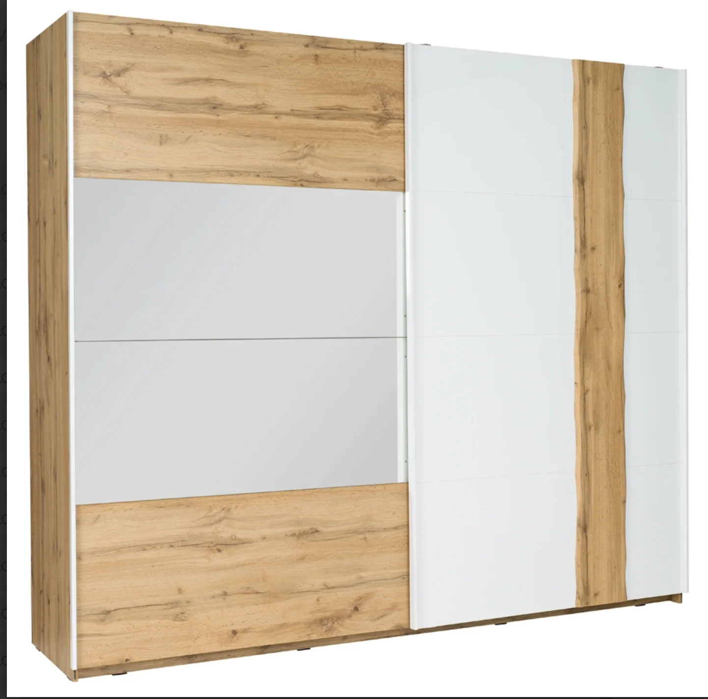 WOOD 250cm Sliding Wardrobe – White High Gloss & Oak Wotan - Image 3
